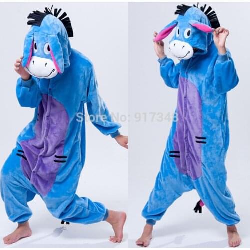 Cartoon Animal Cosplay Kigurumi Donkey Onesies Pajamas Jumpsuit Hoodies Adults Cos Costume for Halloween and Carnival