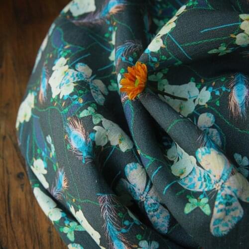 Soft texture high density linen fabric Plant sand washing printing patchwork High-grade autumn and winter gowns tissu