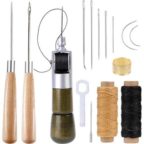 Imzay Leather Sewing Tool Kit With Leather Hand Stitcher Waxed Thread Sewing Needles Awl And Other Leather Craft Sewing Supplies