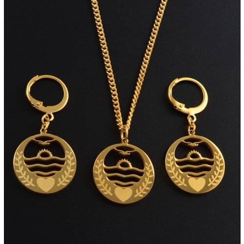 Anniyo Small Jewelry sets Micronesia Heart Coconut tree,Kiribati Pendant Necklace Earrings Marshalls Jewellery Hawaii Guam