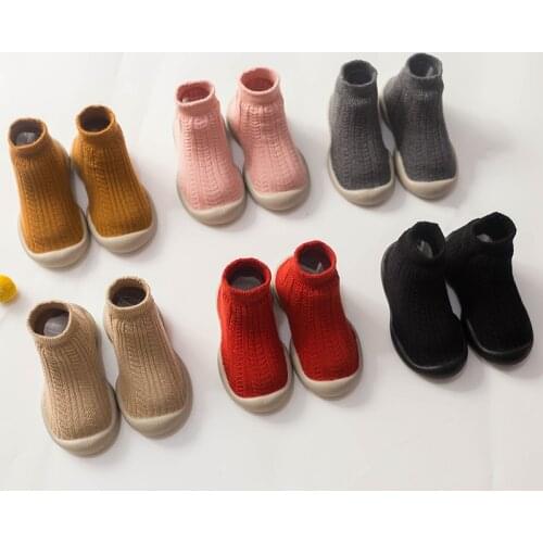 0 to 4 Years Autumn Winter New Double Knitting Thick Warm Childrens Floor Socks Baby Toddler Shoes Rubber Sole Pure Color Socks