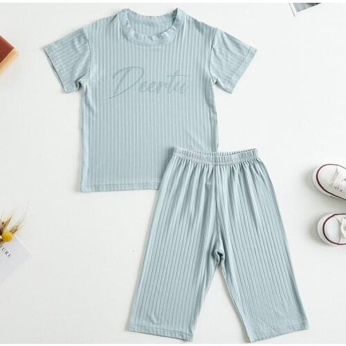 New Fashion Kids Pajama Summer Children Sleepwear Cotton Baby Sleepwear Casual Boys Girls Clothing Set Round Neck Homewear