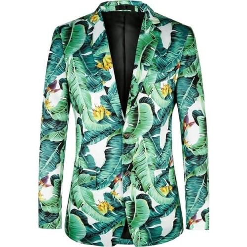 2019 New Colorful Banana Leaf Printing Fashion Suit Jacket Men Party Beach Slim Fit Blazer Men Jacket Excellent Dress Jacket Men