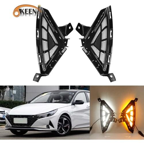 OKEEN 2pcs Car LED Daytime Running Light for Hyundai Elantra 2021 Day Light White DRL Yellow Turn Signal Light Fog Lamp