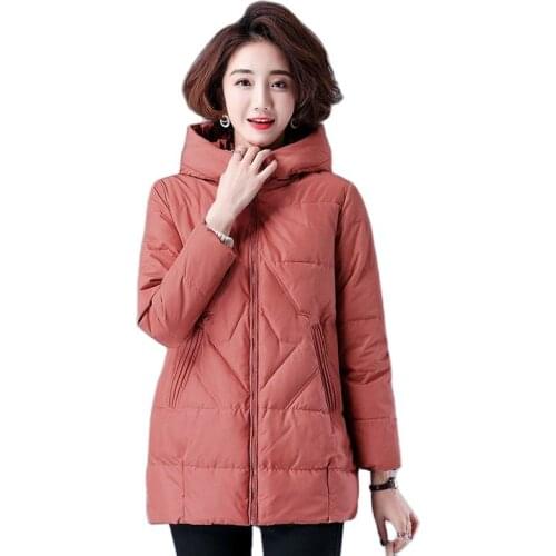 2021New Winter Down Cotton Ladies Coat Loose Middle Long Splicing Zipper Thicken Hooded Womens Cotton Jacket Overcoat Parka