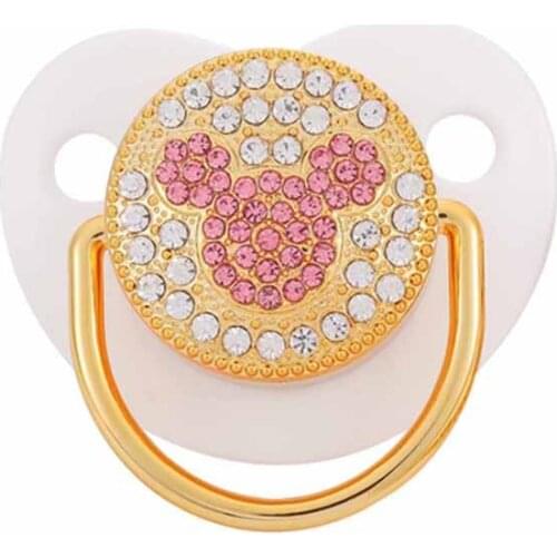 Luxury baby dummy pink rhinestone Mickey BPA baby free Bling pacifier 0-18 months