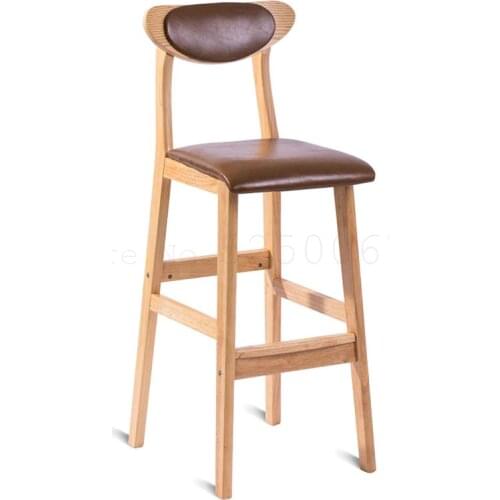 Nordic Bar Chair Solid Wood Modern Simple High-footed Stool Retro Bar Chair Backrest Bar Stool Front Bar Chair