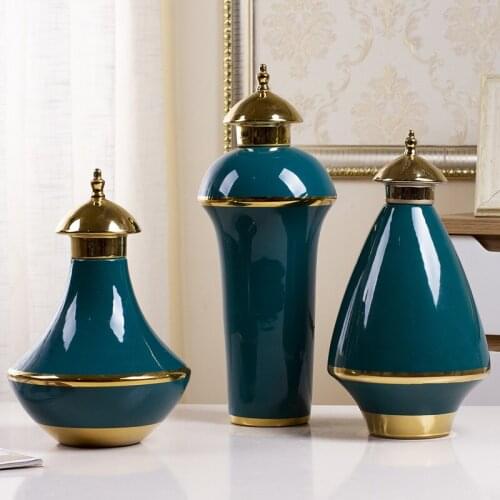 Modern minimalist dining room decoration jar ceramic blue ginger jar porcelain vase jar