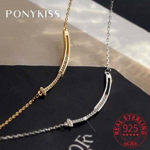 PONYKISS Trendy 925 Sterling Silver Arc Zircon14K Gold Pendant Necklace For Women Niche Design Hiphop Fine Jewelry Drop Shipping
