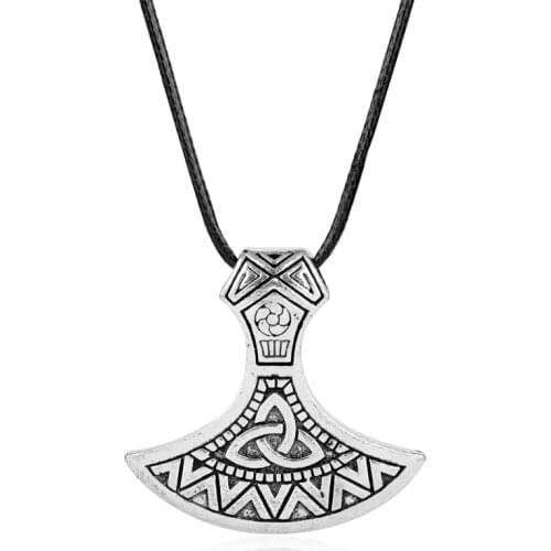 Viking Jewelry Axe Necklace&Pendant Ireland Luck Amulet Necklace Colar Leather Rope Collier