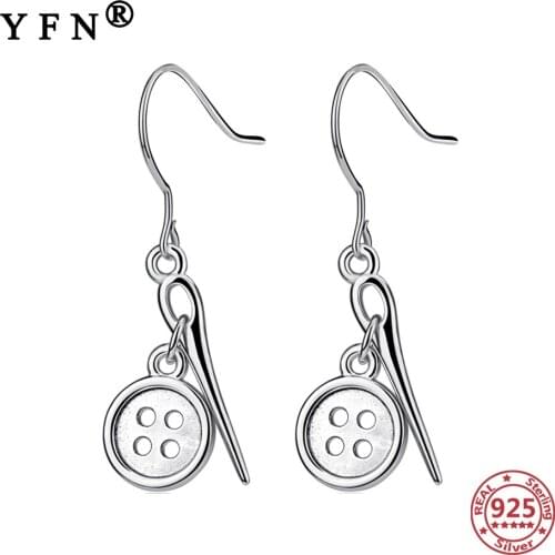 YFN 925 Sterling Silver Buttons&Needles Drop Earrings Creative Jewelry Womens Earrings Silver 925 Jewelry Woman Graduation Gift