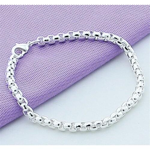 Womens 925 Sterling Silver Bracelets Round Box Chain Bracelet For Girls Fashion Charm Wedding Engagement Party Jewelry