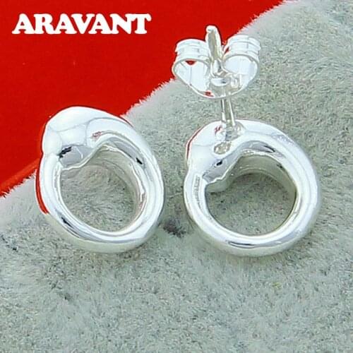 925 Silver Round Stud Earrings For Women Bridal Silver Plated Earring Jewelry Gift