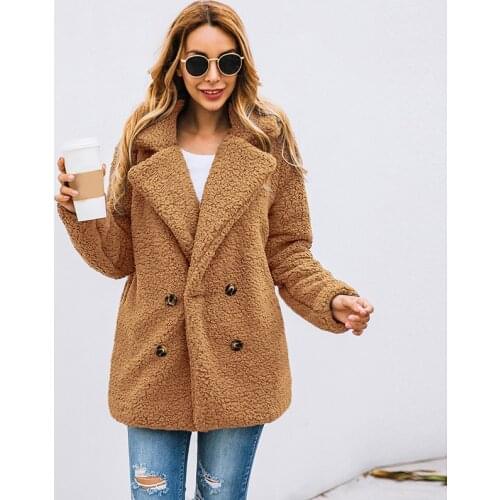 Women Faux Fur Coat Teddy Bear Jacket female Plush Fur Fake Coat Notch Lapels Oversized Winter Coat Plush Jacket Big Size 3XL
