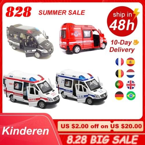 1:32 Ambulance Police Cars Model Alloy Diecast Metal Pull Back Sound Light Children Toy Cars Fire Truck Vehicles Model Kids Gift