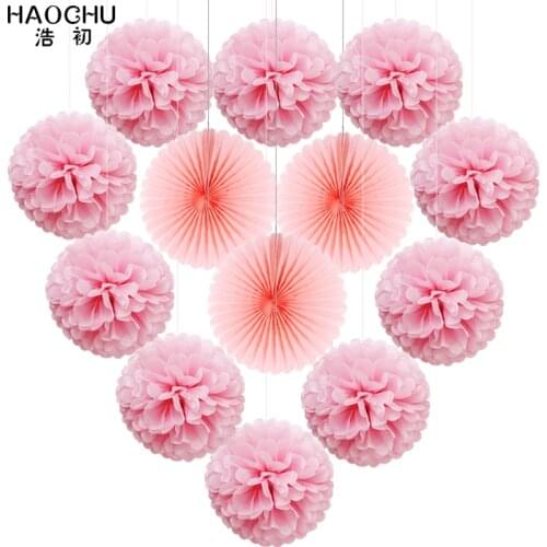 10pcs Tissue Pom Poms flowers Ball Mixed 3pcs Paper Fans for Wedding Summer Party Kids Happy Birthday Party Festival Decoration