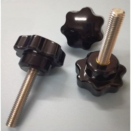 2pcs M6 Star knob Seven-corner knobs bakelite Plum hand screw Seven-star handle 304 stainless steel 10mm-80mm Length