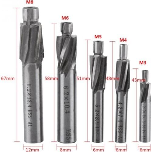 5 Pcs M3-M8 Countersink Drill Bit 4 Flutes HSS-AL Countersink End Mill Cutter Slot Drill Bits Tool For Milling Tool