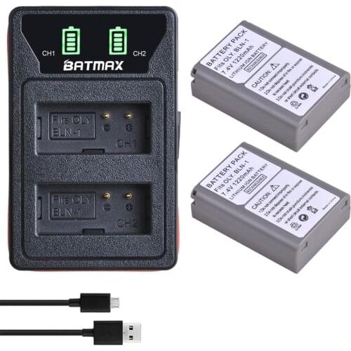 2x BLN-1 PS BLN1 PS-BLN1 Battery + LED Built-in USB Dual Charger for Olympus OM-D E-M1, Olympus Pen F, OM-D E-M5, PEN E-P5, OM-D