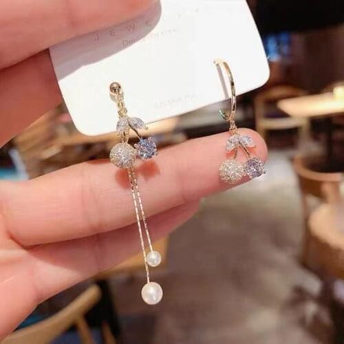 Asymmetrical cherry pendant earrings are stylish and elegant high-end Personality Fashion Stud Earrings 2021 trend Women jewelry