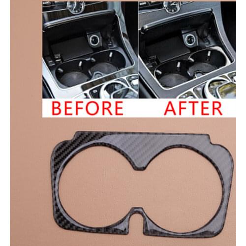 Car Carbon Fiber Water Cup Holder Border Cover Trim Bezel fit for Benz C E GLC Class 2016 2017 2018 2019