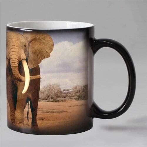 Free shipping Elephant animals Heat Reveal Mug Ceramic Color Changing Coffee Mug Magic Tea Cup Mugs best gift