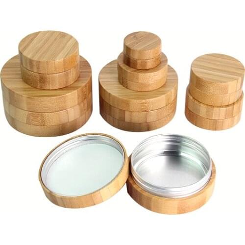 CBD biodegradable 100% organic Natural cosmetic bamboo container 5g 10g 30g 50g 150g aluminum lip balm cream jar with wooden cap
