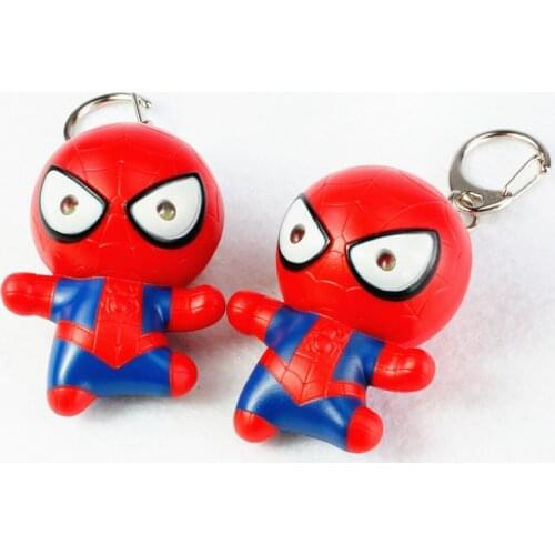 Super Heroes Spiderman Action Figure LED Flashlight Sound Spider Man Keychains