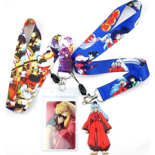 Anime Cartoon InuYasha Lanyard Neck Straps ID Badge Holder Pendant Keyring Charms Mobile Phone Cosplay Keychain Gift