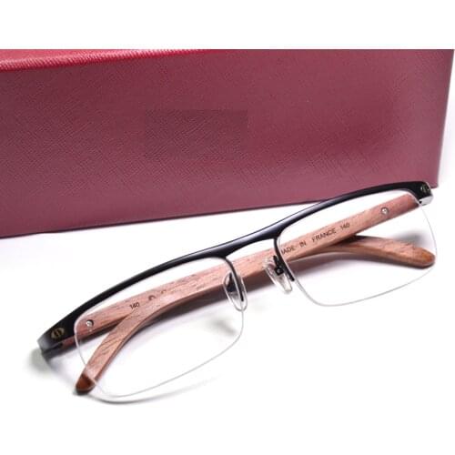 Wood Eyeglasses Frame for Men Retro Rectangle Half Rim Flexible Glasses Carter High Quality Eyewear Prescription Diopter Gafas