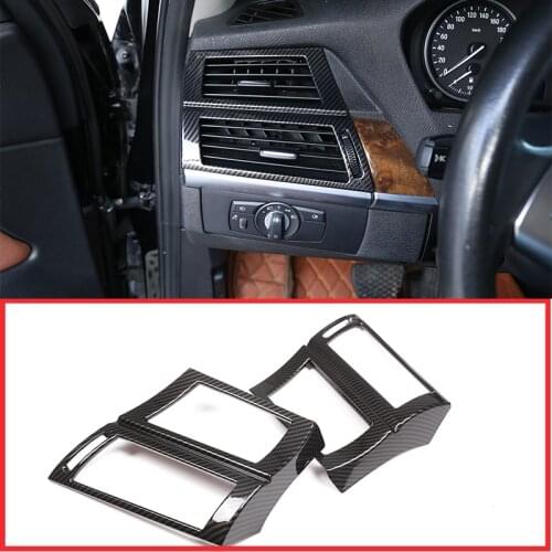 For BMW X5 X6 E70 E71 2008-2013 Car Accessories Carbon Fiber 2 Pcs ABS Car Front Side Air Conditioning Vent Frame Trim