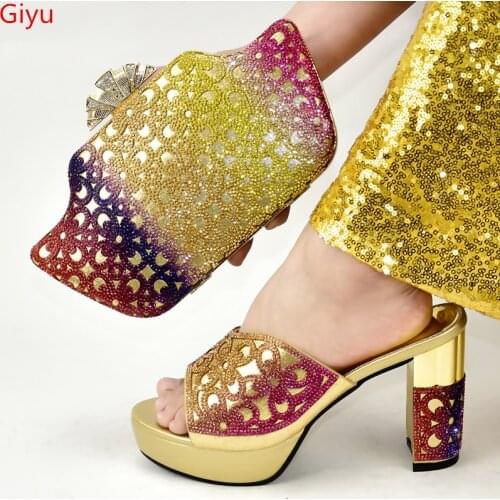 Doershow Italian Shoe and Bag Set New 2020 Women Shoes and Bag Set In Italy gold Color Italian Shoes with Matching Bags!!SMN1-2