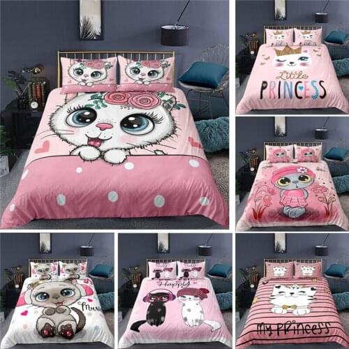 Home Textile Luxury 3D Cartoon Cat Print 2/3Pcs Comfortable Duvet Cover PillowCase Bedding Sets Queen and King EU/US/AU Size