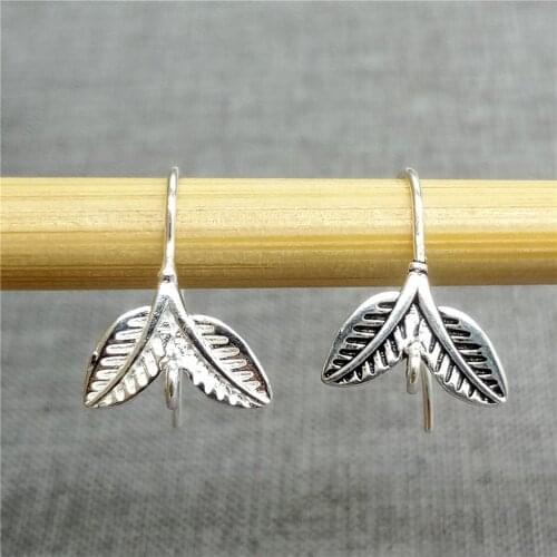 4 Pairs of 925 Sterling Silver Double Leaf Earring Ear Wire Hook
