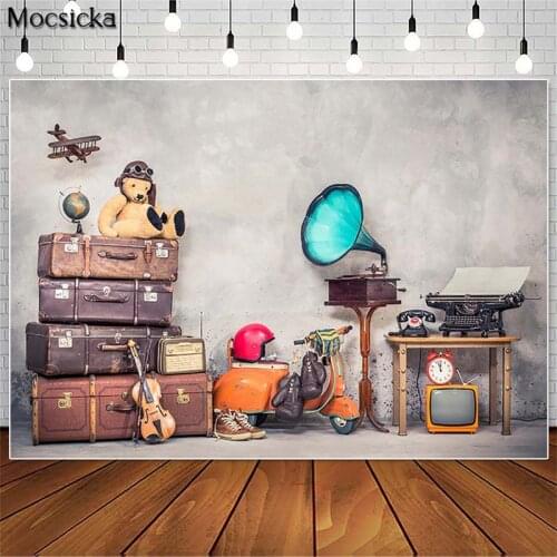 Mocsicka World Map Travel Photography Backdrops Retro Suitcase Children Birthday Cake Smash Photocall Background Photo Studio