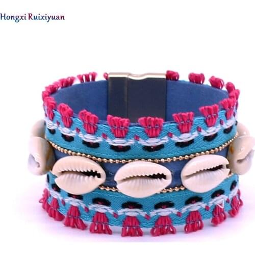 Leather bracelet Style Bohemian Style Blue Lace Bracelet Natural Shell Bracelet Dazzling Colorful Ethnic Women Fashion Jewelry