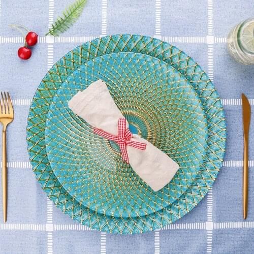 Colorful Plate Beautiful Stripe Plating Dinner Baking Tray Luxury Salad Cake Dish Round Tableware Food Plates