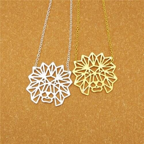 LPHZQH Fashion Origami Lion Head Necklace Women Choker Necklace Animal Geometric Jewelry Gift Gold Color