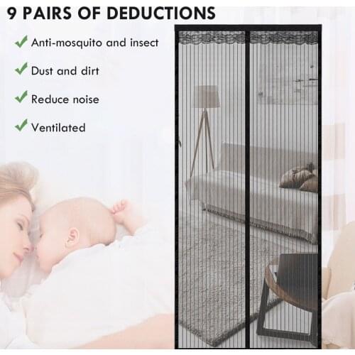 Magnetic Mosquito Net For Door Strong Magnet Self Closing Curtain Corridor Terrace No Drilling Installation Rideau Black Stripe