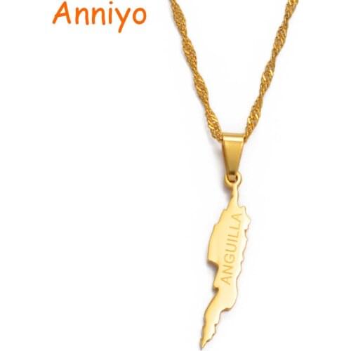Anniyo Small Size Anguilla Island Map Pendant & Thin Necklace Gold Color Jewelry Maps Gifts #011821