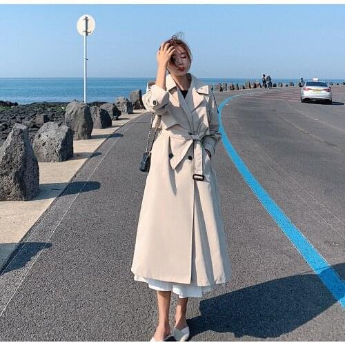 Fashion Long Trench Coat Women Cloak Double-Breasted with Storm Flaps Belts Lady Outerwear Female Clothes Spring Autumn