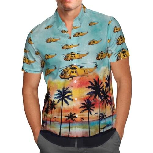 Helicopter Print Short Sleeve Shirts For Men Loose Cardigan Button Shirt Plus Size Hawaiian Style Summer 2021 Ventilated Shirt-7