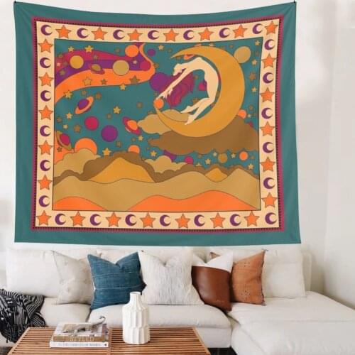 Wall Decor Living Room Background Cloth Retro Moon Tapestry Wall Hanging Vintage Boho Decoration Magic Sun Tarot Tapestry