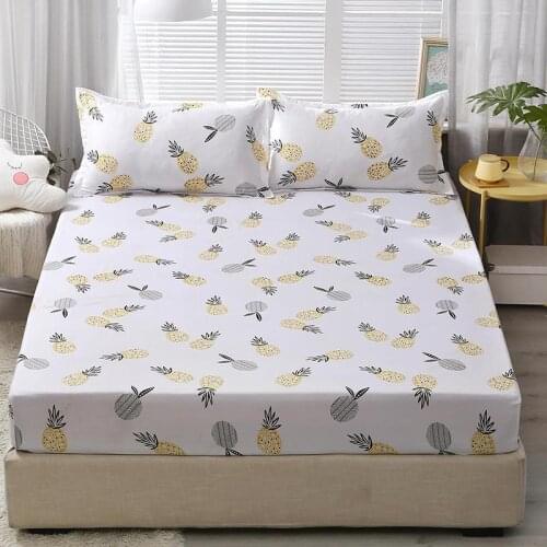 34 Fitted Sheet with 2 Pillowcase Pineapple Printed Single Queen King Size Bed Linen Mattress Protector Cover Bottom Sheet Sets