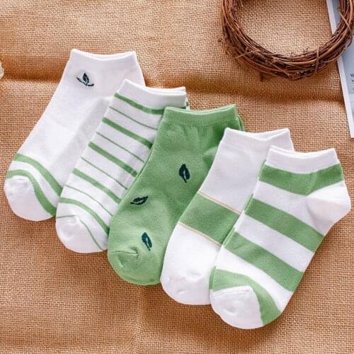 5 Pairs Mixed Lot Ladies Girls Youth Short Socks Striped Leaf Love Breathable Boat Socks Comfortable Casual School Casual Socks