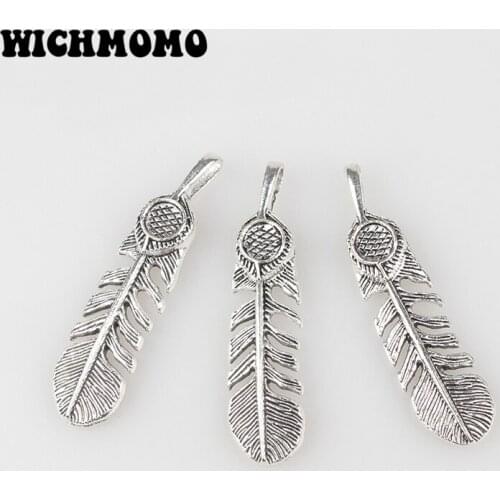 New 5pieces 49*12MM Big Hole Retro Zinc Alloy Feather Charms Pendant for DIY Jewelry Accessories Gifts Free Shipping