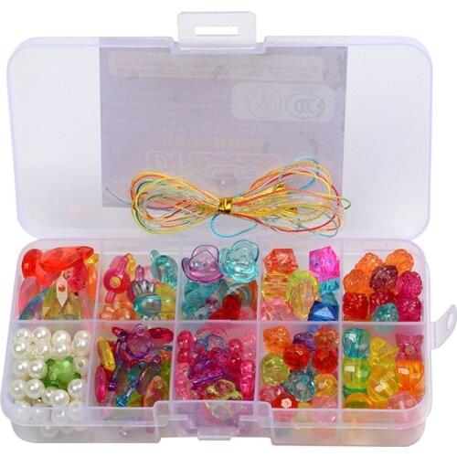 DIY Educational Toy Acrylic Bead Kit with 10 Grids Plastic Handmade Jewelry Beads Set Necklace Bracelet Making Toys for Children
