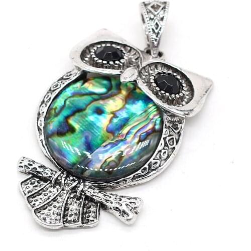 Natural Alloy Abalone Shell Pendant Exquisitely Hand-Carved Lifelike Owl Shape Charm Pendant For Jewelry Making Necklace 30x55mm