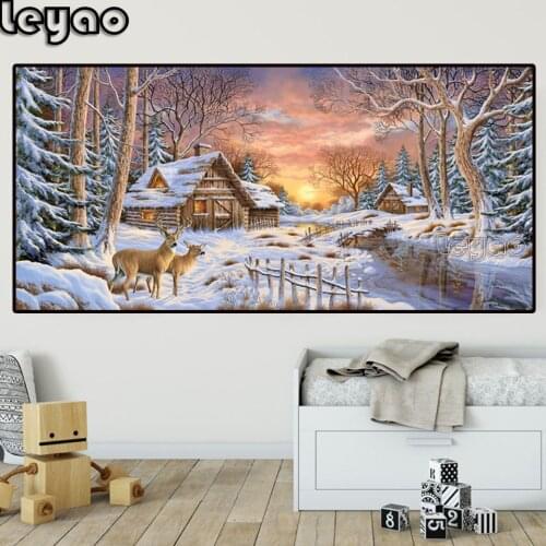 Full Square/Round Diamond Painting big size winter landscape forest deer Diamond Embroidery Mosaic Sale Animal Handmade gift