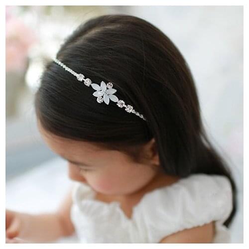 White Flower Beaded Embellished Headband For Girls Fashion Kids Party Clear Crystal Hair Band Hair Accessories